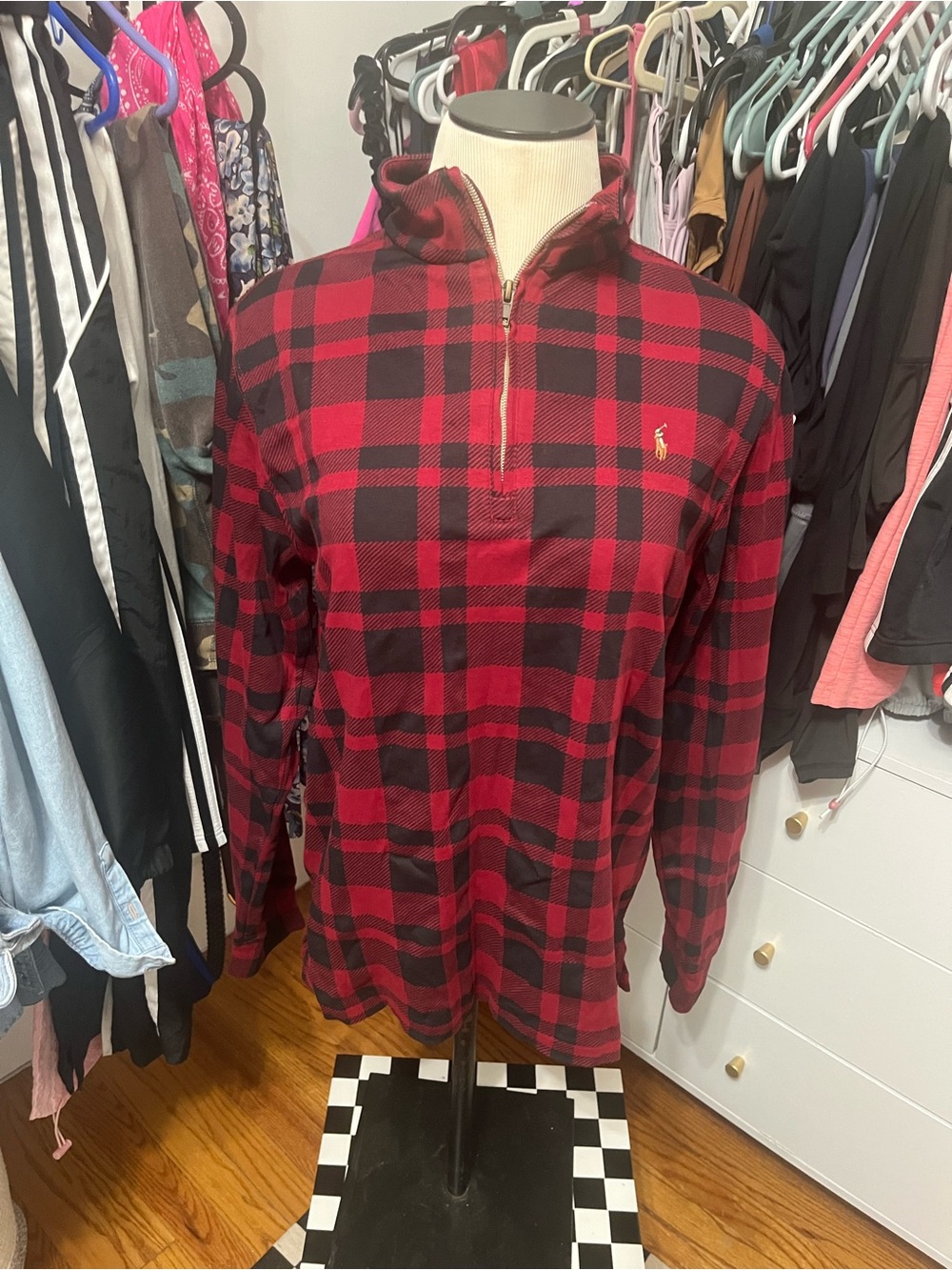 Polo by Ralph Lauren Red & Black Plaid Half-Zip Shirt Jacket